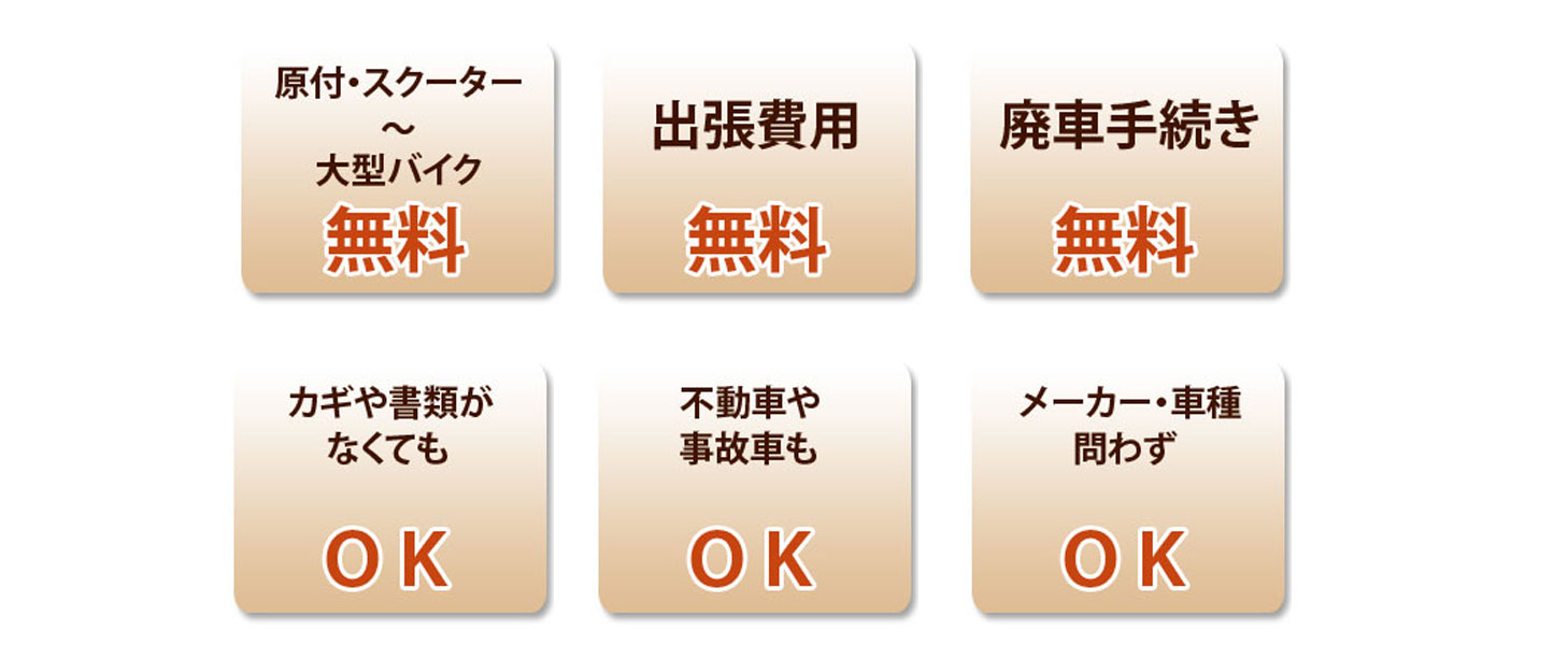 不用な原付・スクーターから大型オートバイを無料で処分